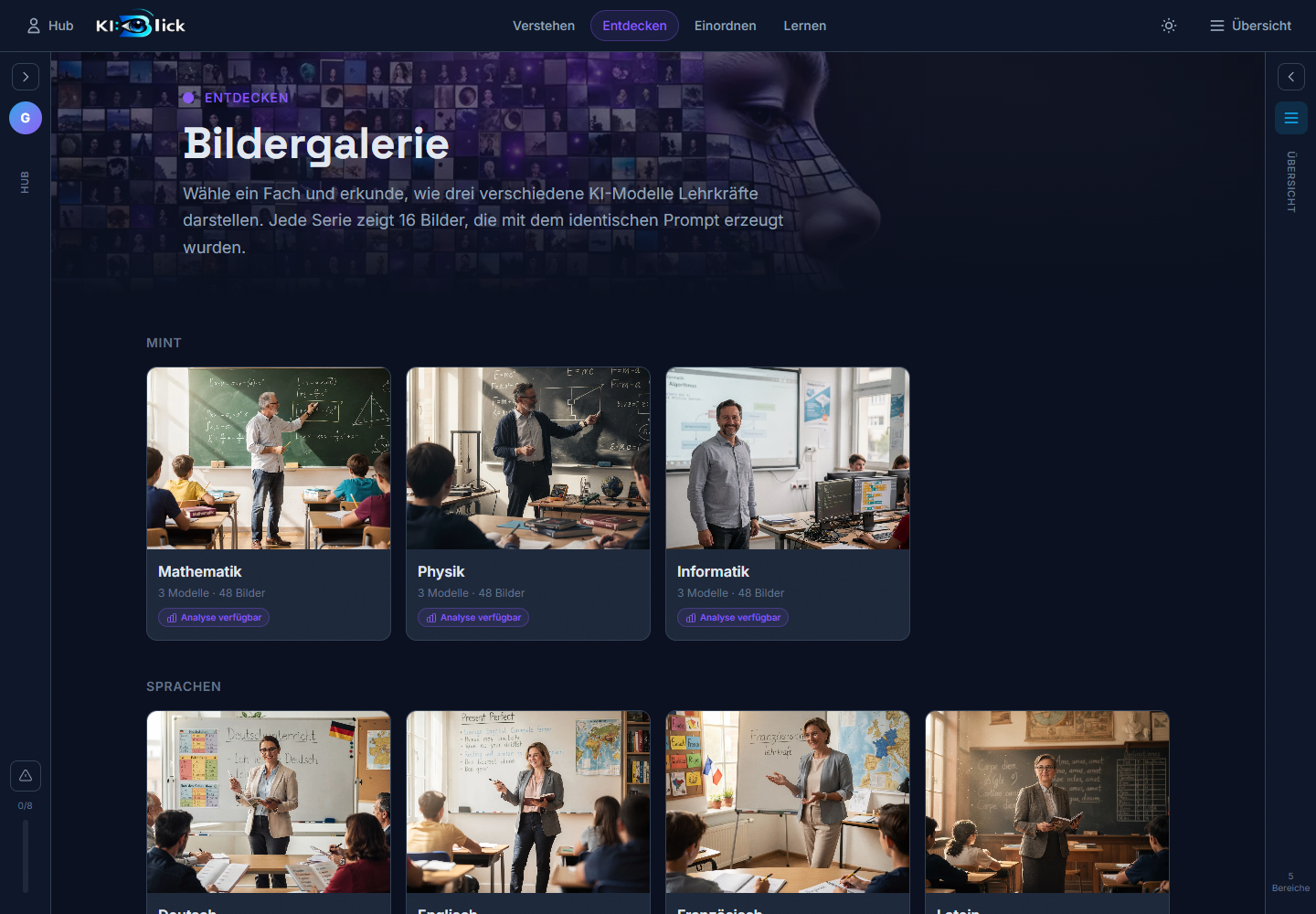 Screenshot der KI:Blick-Bildergalerie im Entdecken-Modul mit Lehrpersonen-Bildserien