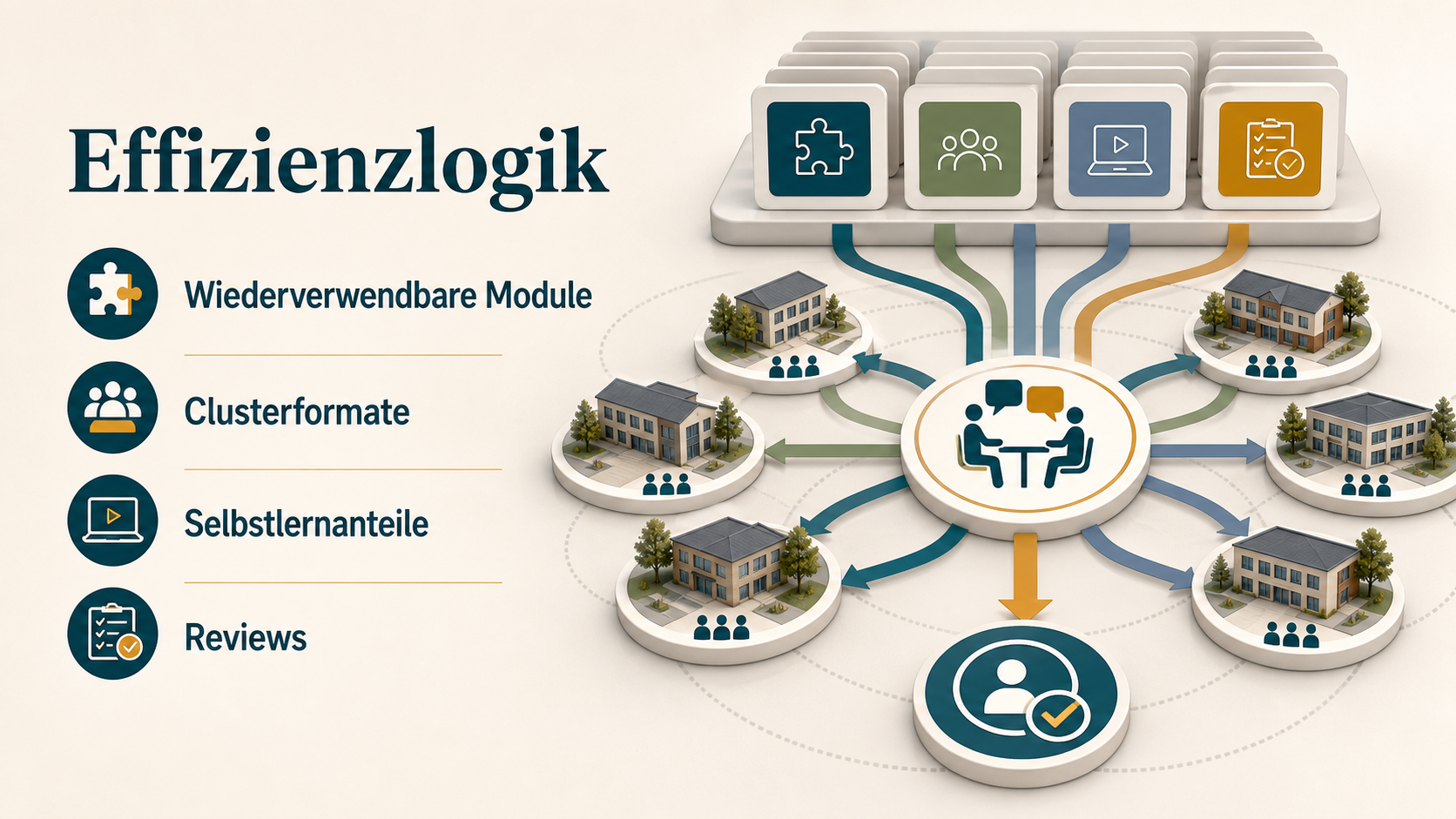 Effizienzlogik durch Module und Reviews